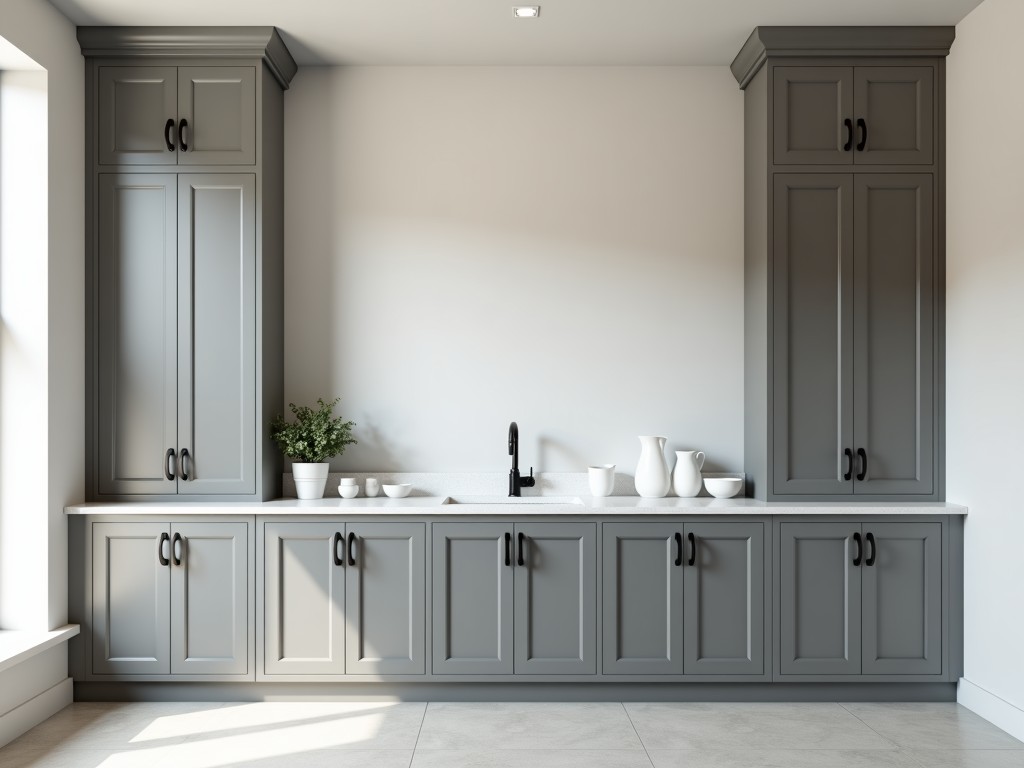 grey built in cupboards